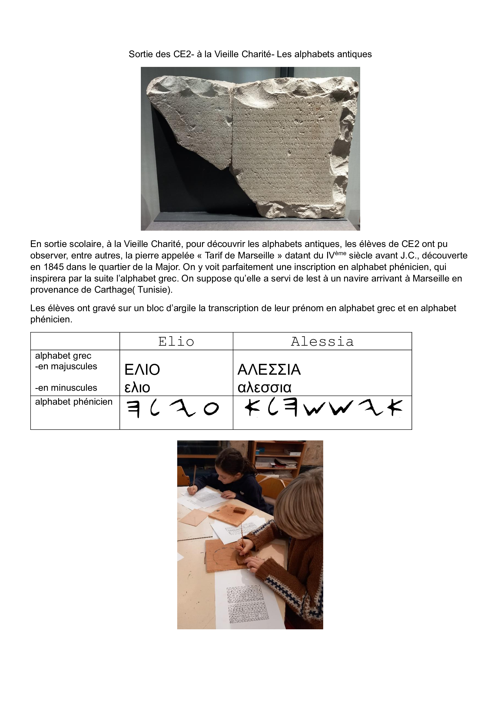 Sortie des CE2- à la Vieille Charité- Les alphabets antiques
